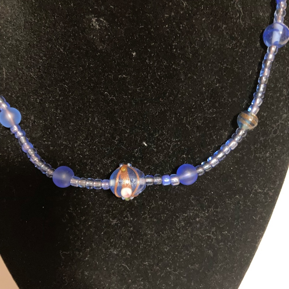 Elegant Blue Beaded Necklace, handmade, magnetic clasp choker
